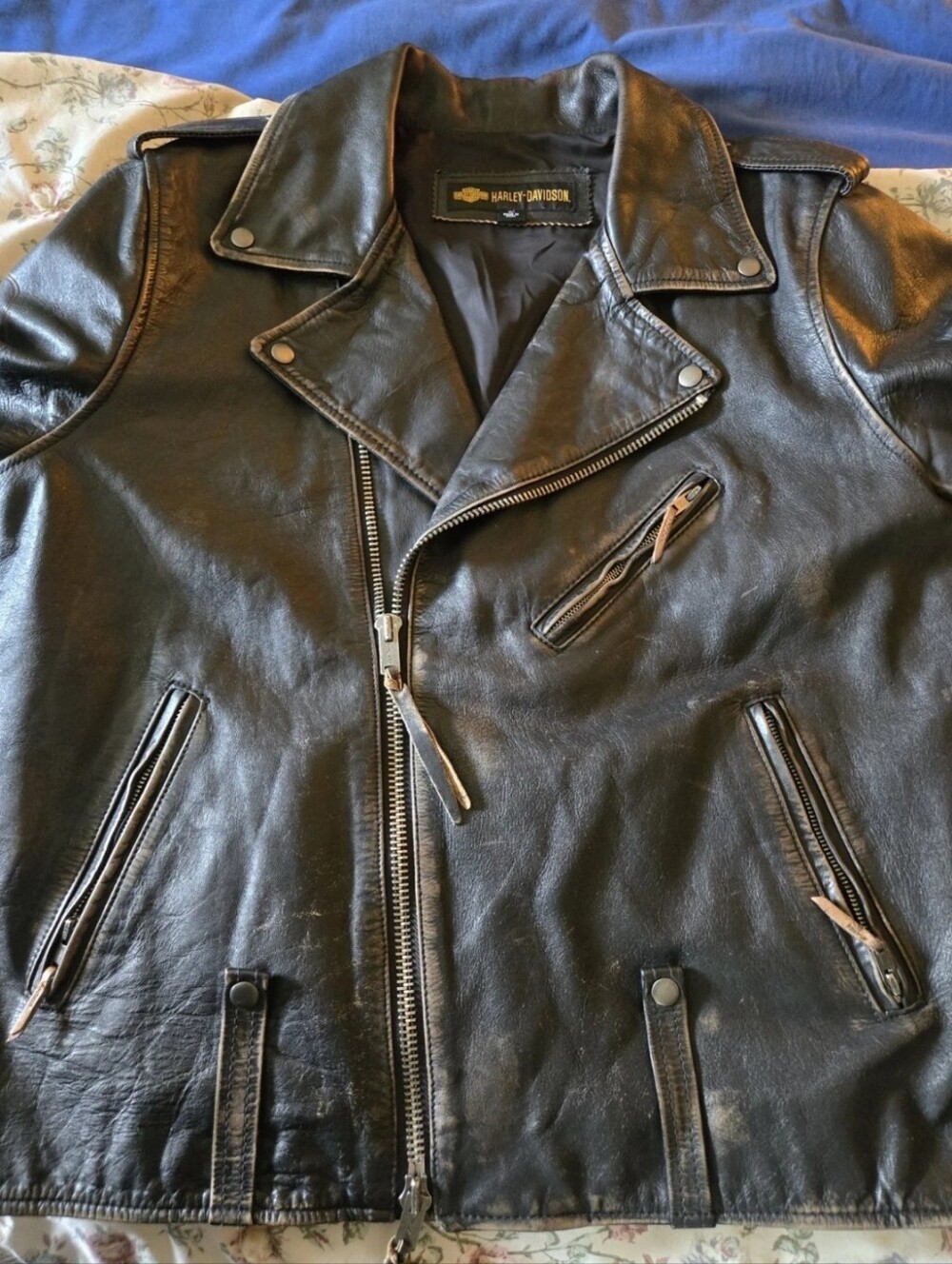 Harley-Davidson Black Leather Motorcycle Jacket with Asymmetrical Zip
